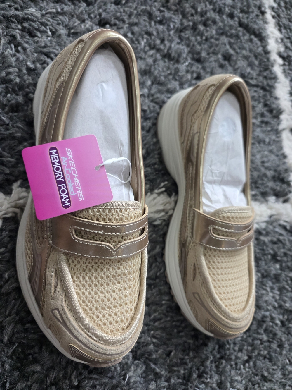 Skechers Women's Slip-On Platform Loafers in Metallic Beige 6.5